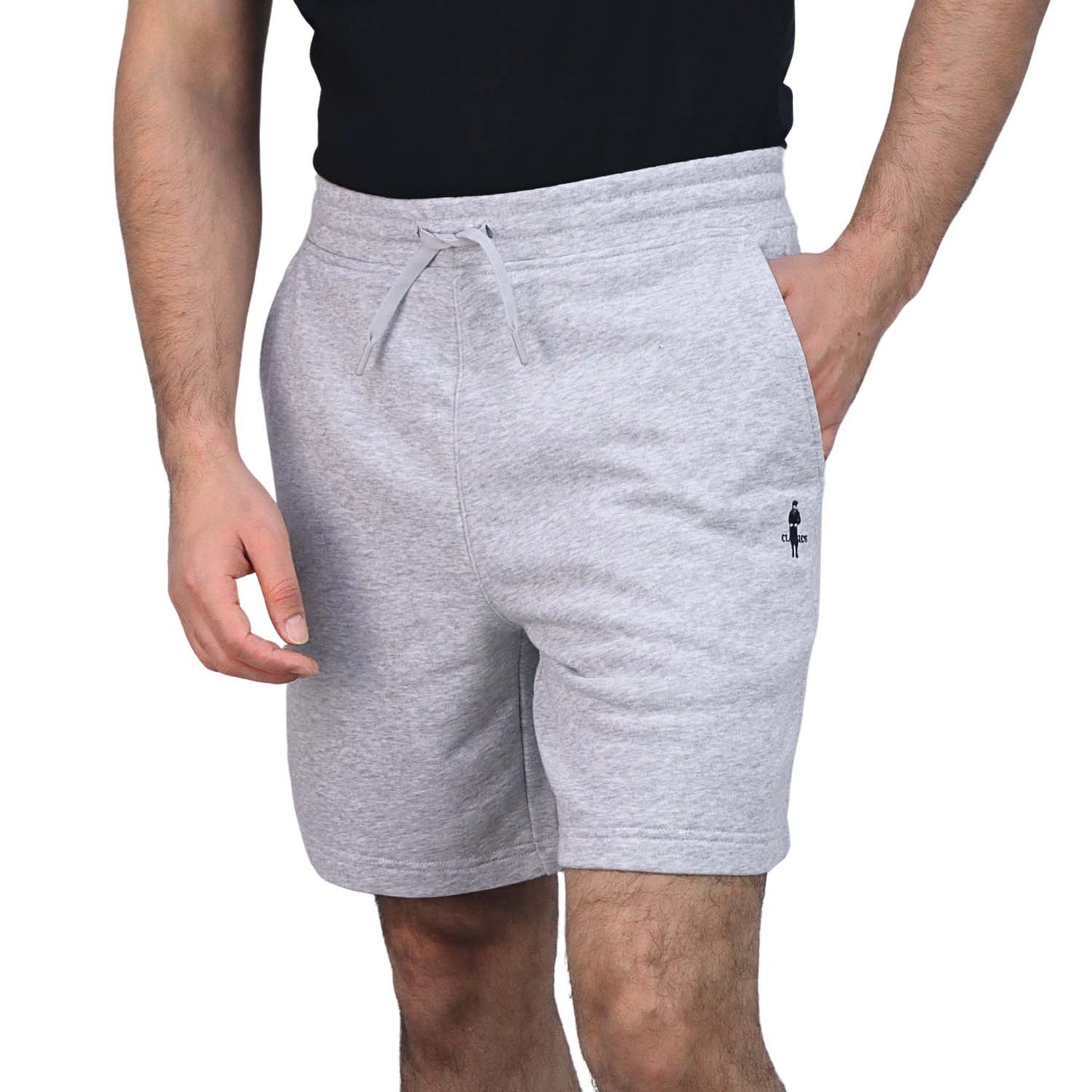 Giordano Men’S French Terry Mid Rise Relaxed Fit Classic Logo Print Shorts-Grey