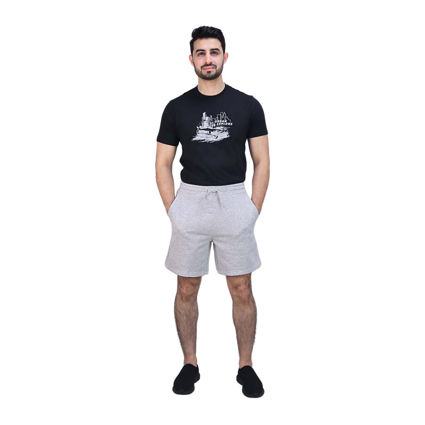 Men's French Terry Mid Rise Relaxed Fit Classic Logo Print Shorts