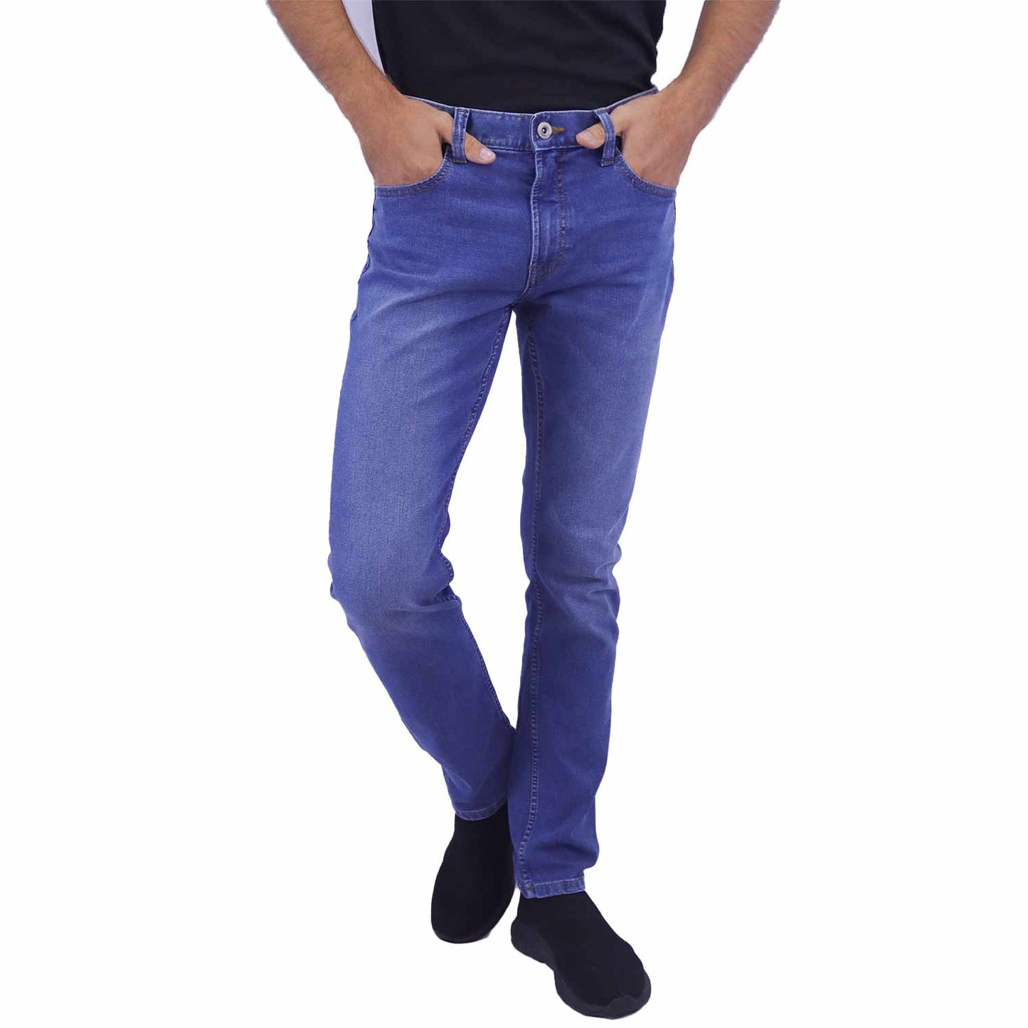 Giordano Men's Cotton Spandex Denim Low Rise Skinny Tapered Fit Jeans-Blue