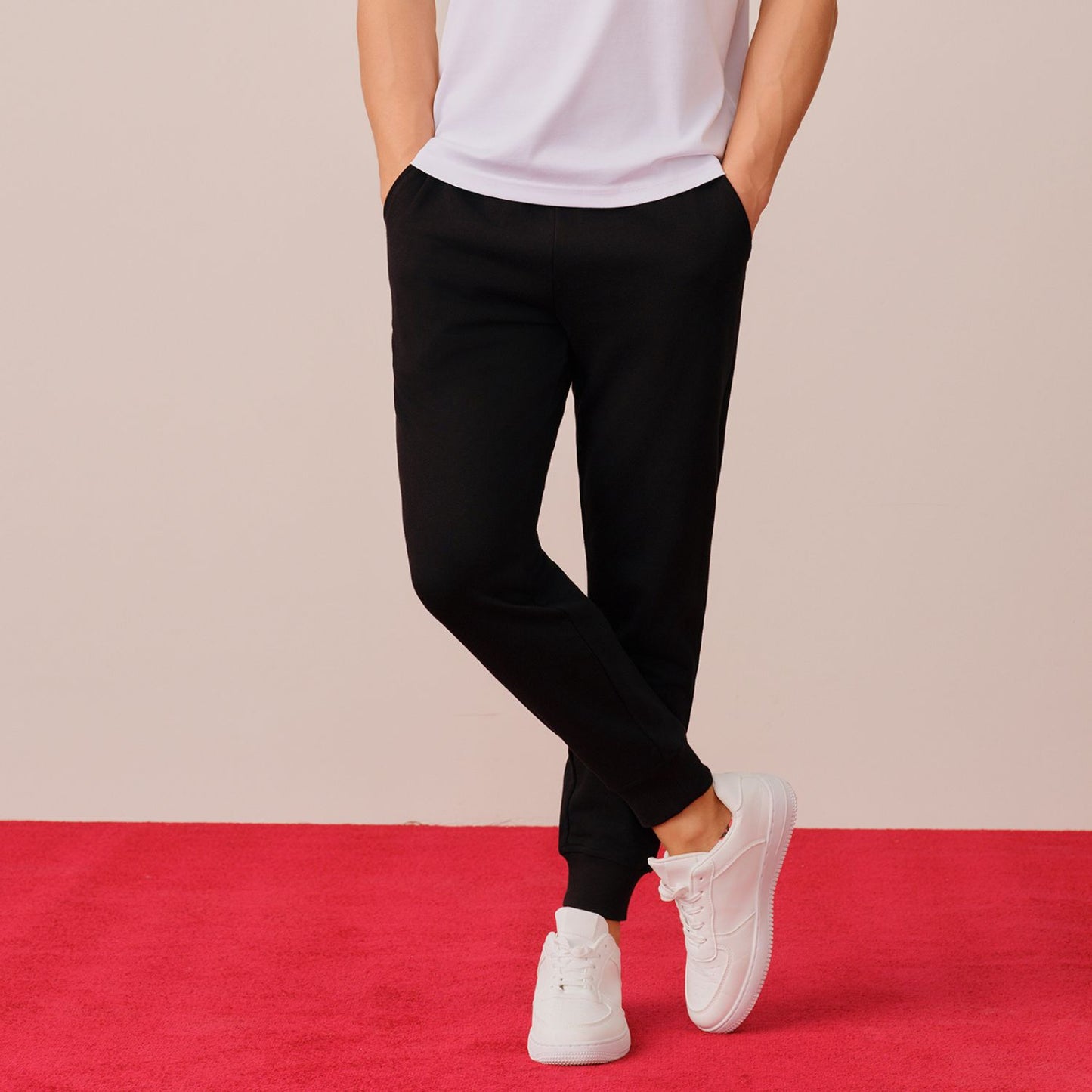 Giordano Men's French Terry Jogger Pants - Slim Fit, Elastic Waist, Comfortable & Stylish-Black