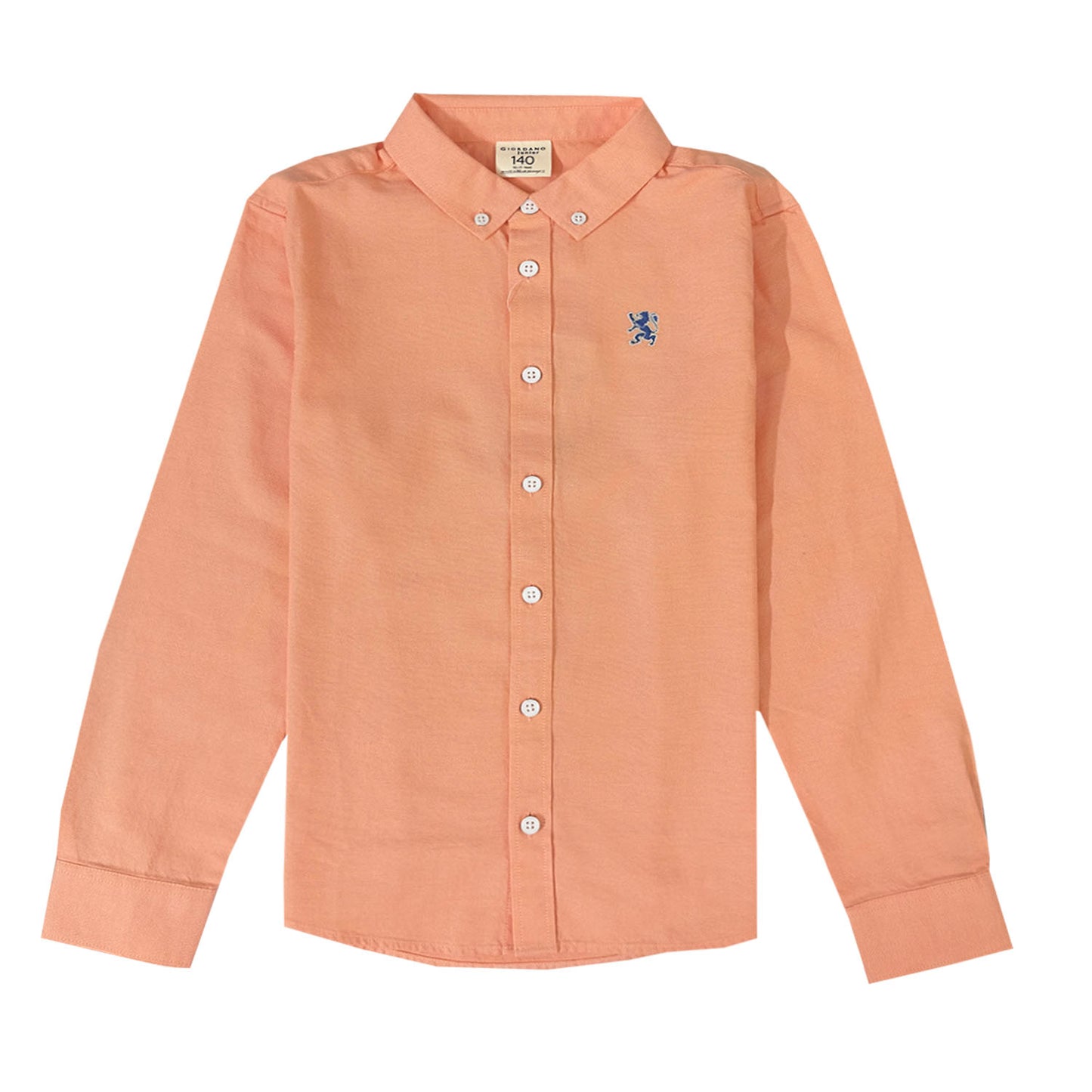 Giordano Junior Cotton Oxford Full Opening Long Sleeve Slim Fit Embroidery Garment Wash Shirt-Orange