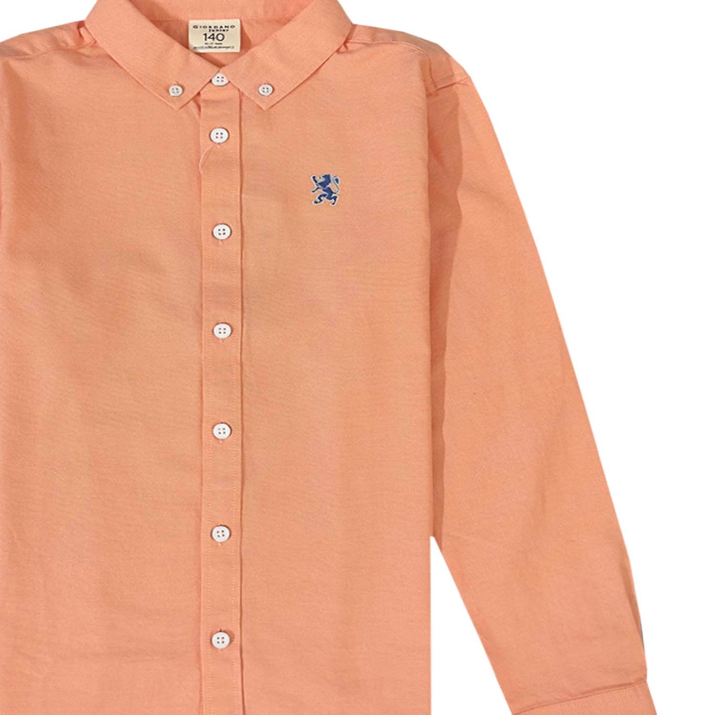 Junior Cotton Oxford Full Opening Long Sleeve Slim Fit Embroidery Garment Wash Shirt