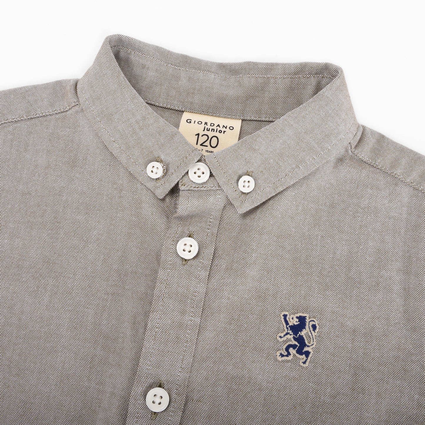 Junior Cotton Oxford Full Opening Long Sleeve Slim Fit Embroidery Garment Wash Shirt