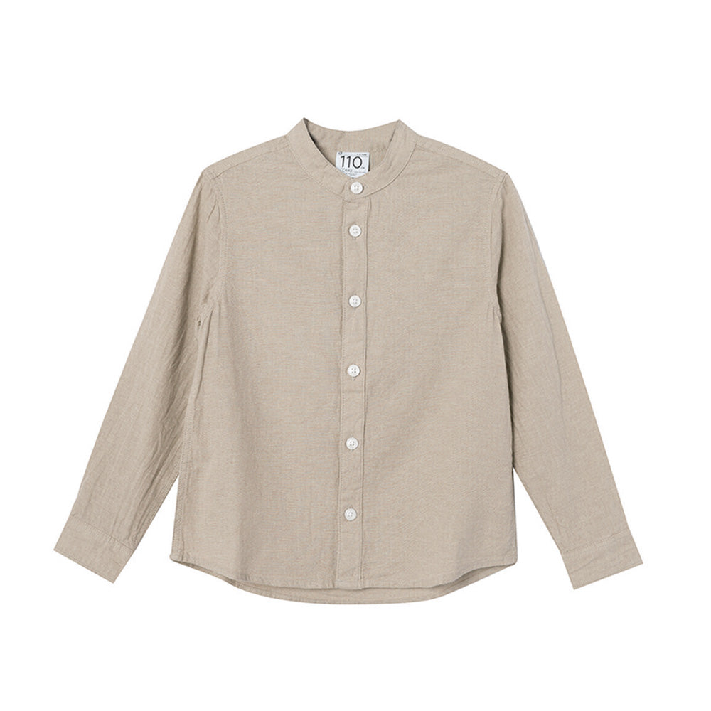 Kids Linen-Cotton Band Collar Shirt - Long Sleeve, Garment Wash