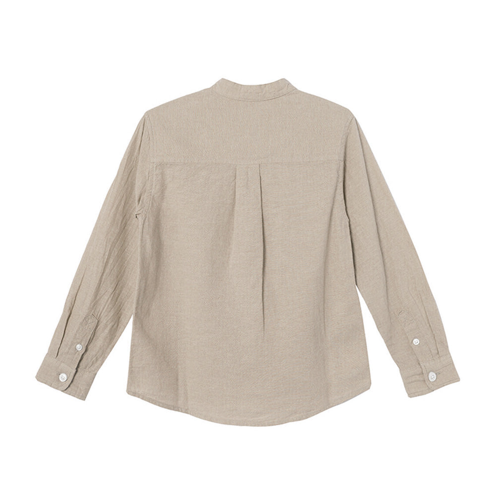 Kids Linen-Cotton Band Collar Shirt - Long Sleeve, Garment Wash