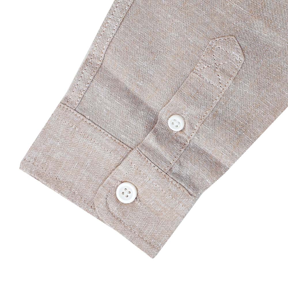 Kids Linen-Cotton Band Collar Shirt - Long Sleeve, Garment Wash