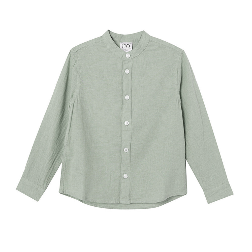 Kids Linen-Cotton Band Collar Shirt - Long Sleeve, Garment Wash