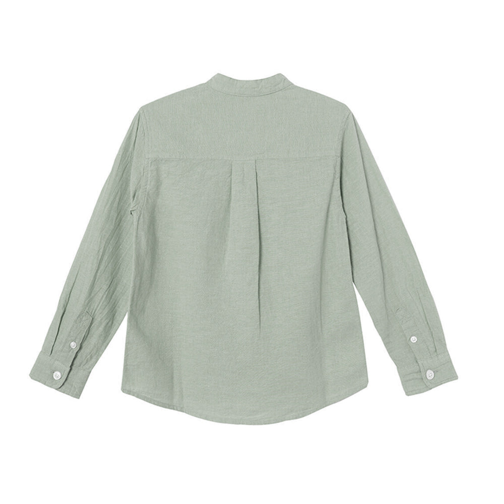 Kids Linen-Cotton Band Collar Shirt - Long Sleeve, Garment Wash