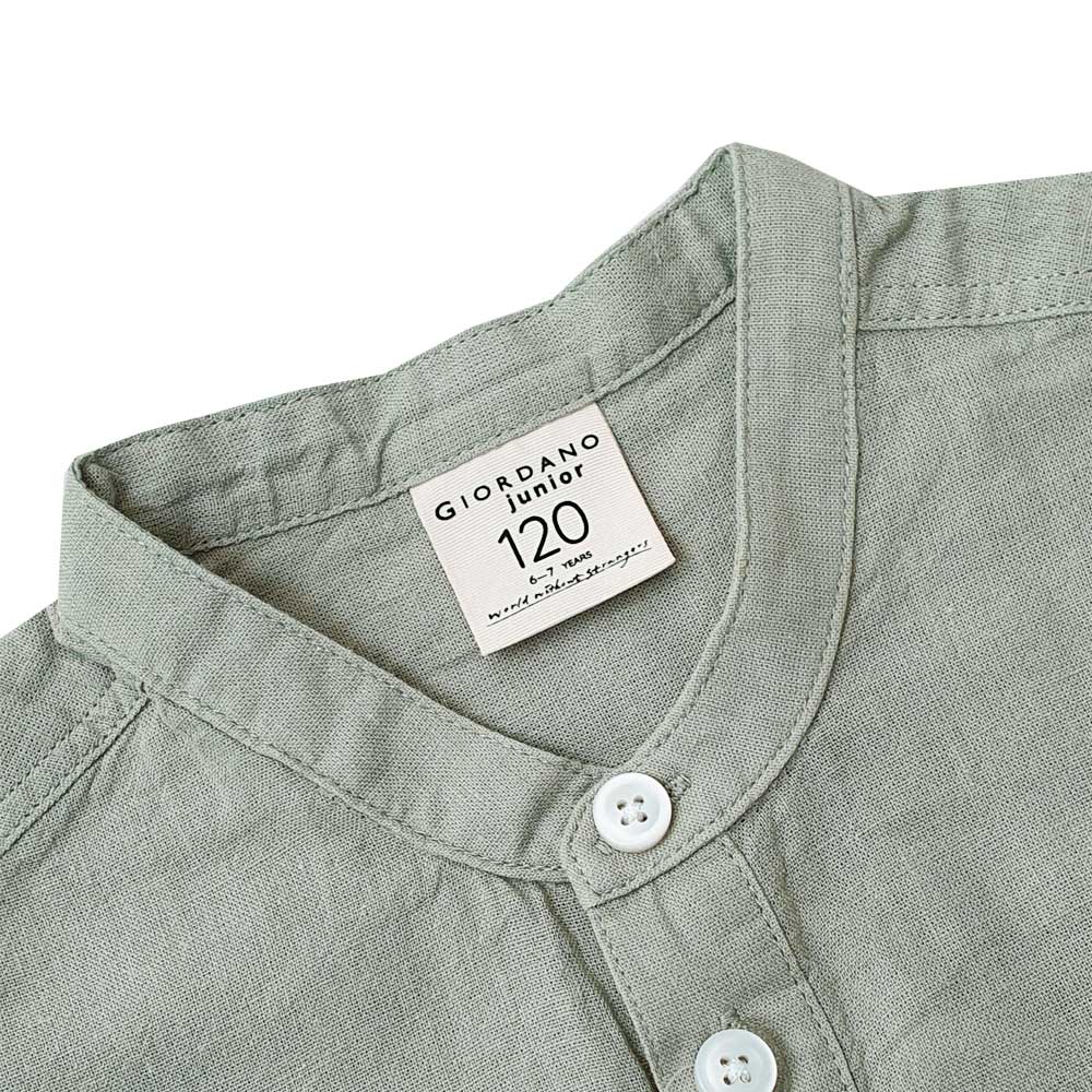 Kids Linen-Cotton Band Collar Shirt - Long Sleeve, Garment Wash