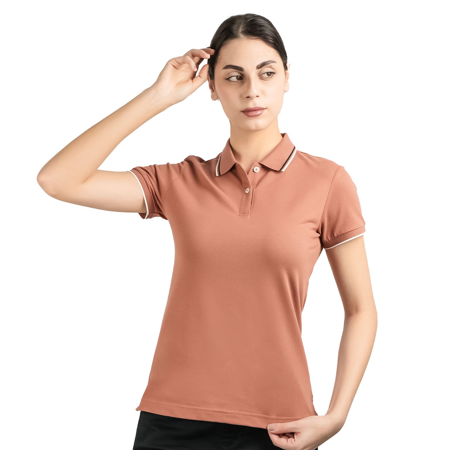 Giordano Women's Cotton Lycra Slim Fit Solid Polo-Orange