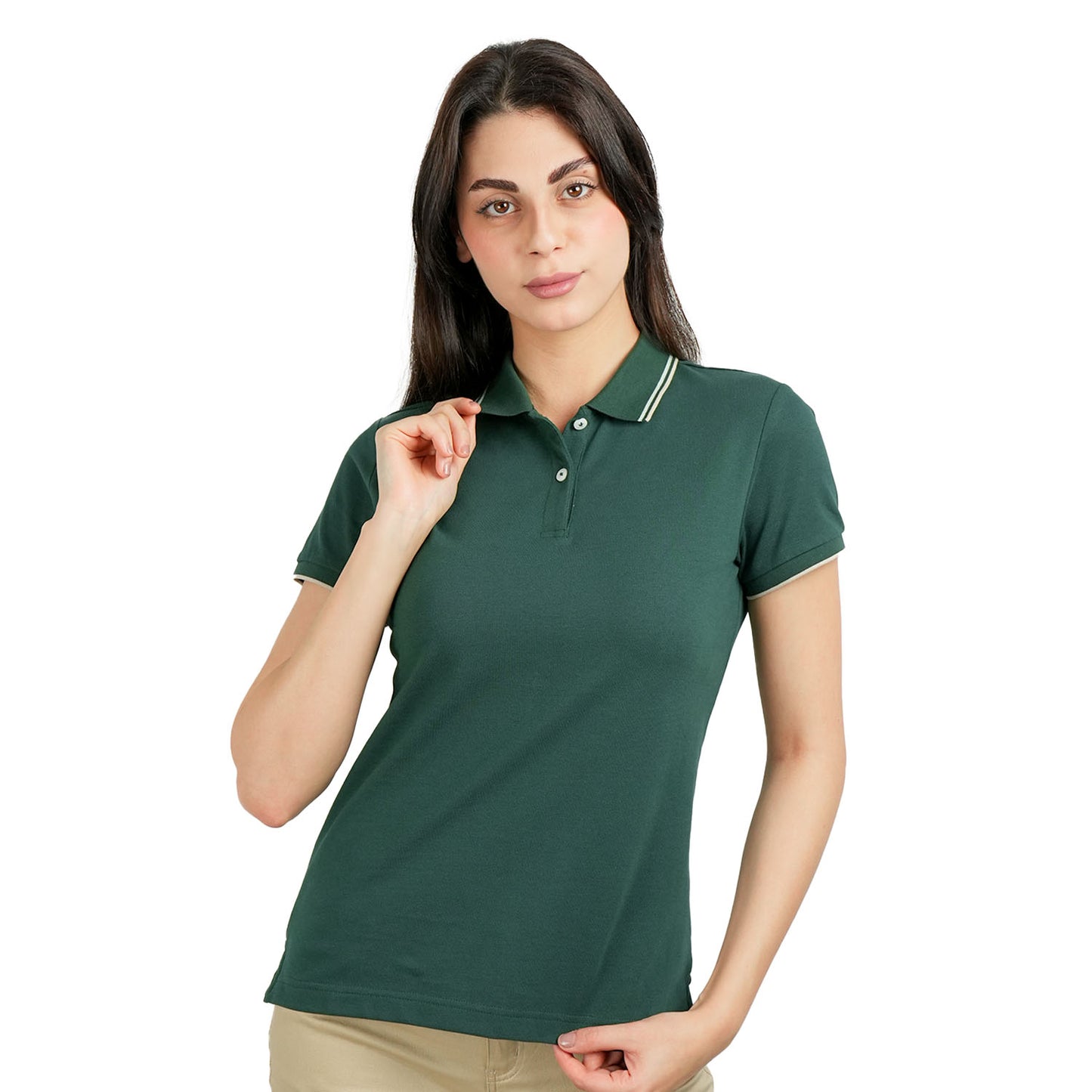 Giordano Women's Cotton Lycra Slim Fit Solid Polo-Green