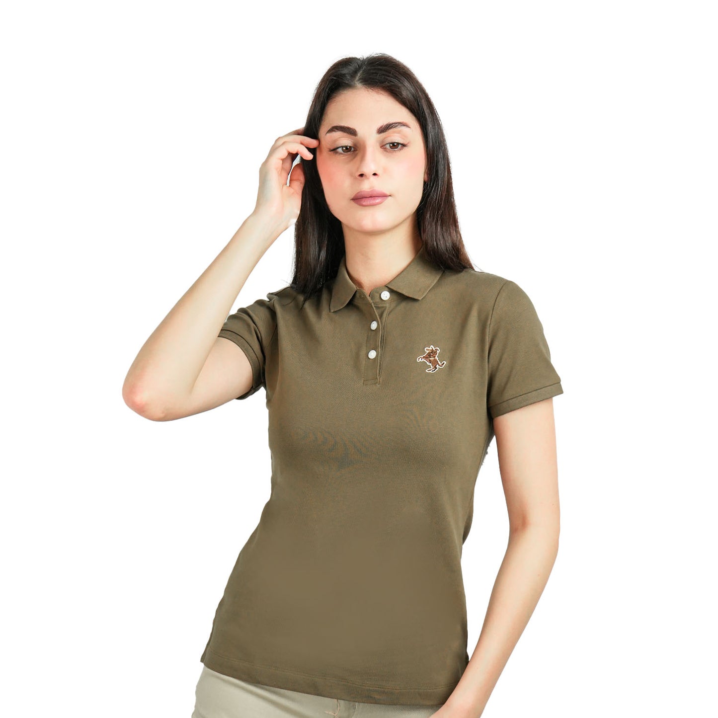 Giordano Women's Slim Fit Pique Bold Polo With Embroidery-Green