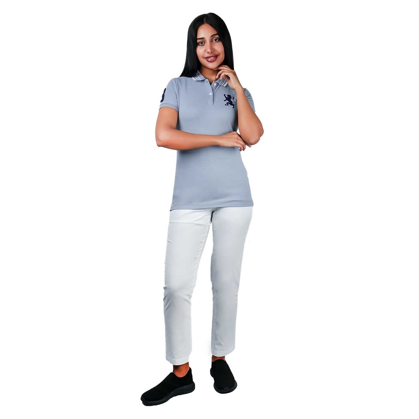 Women's Cotton Lycra 3D Lion Embroidery Polo