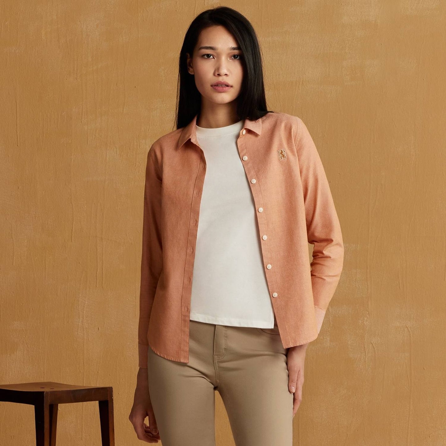 Women's Cotton Oxford Slim Fit Shirt With Lion Embroidery