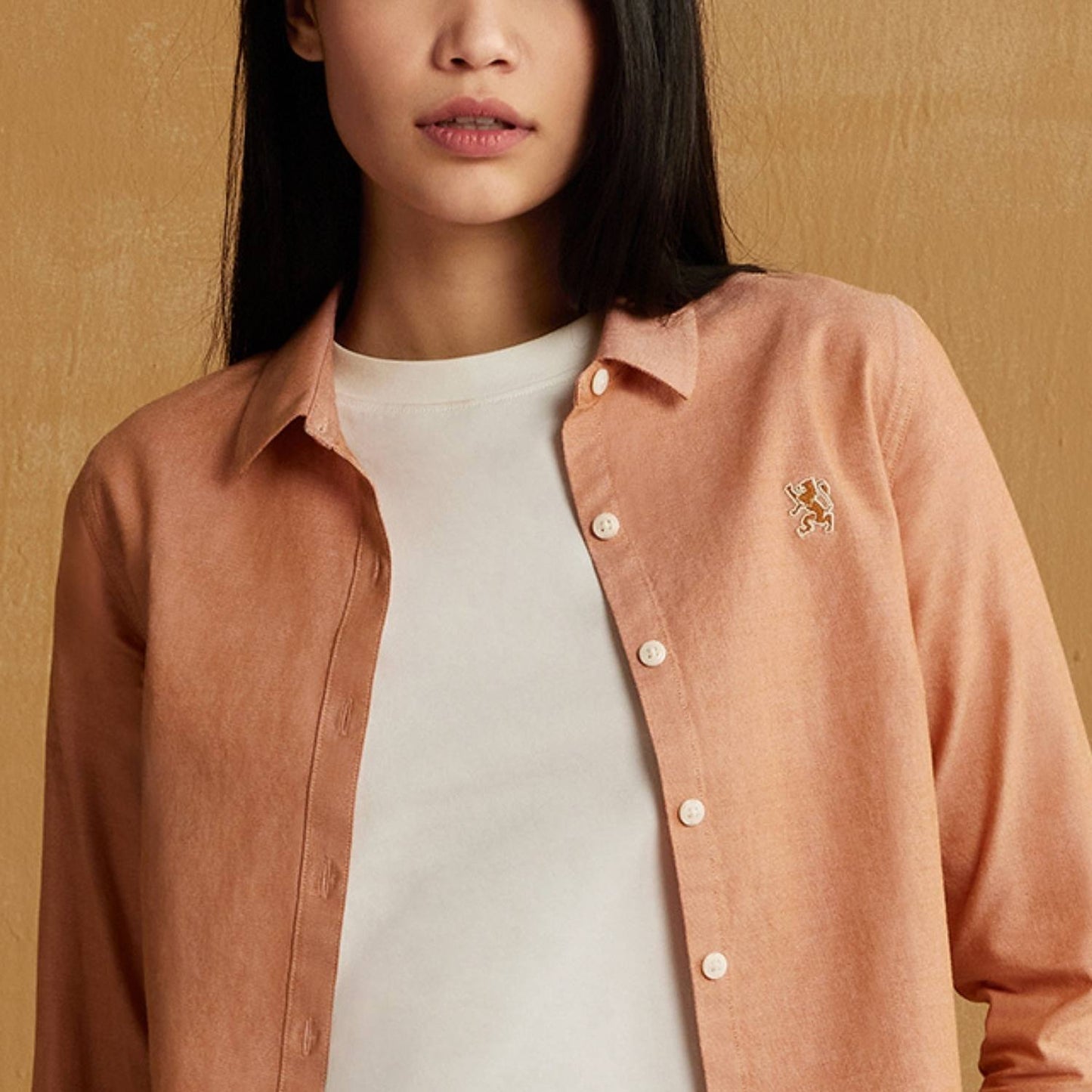 Women's Cotton Oxford Slim Fit Shirt With Lion Embroidery
