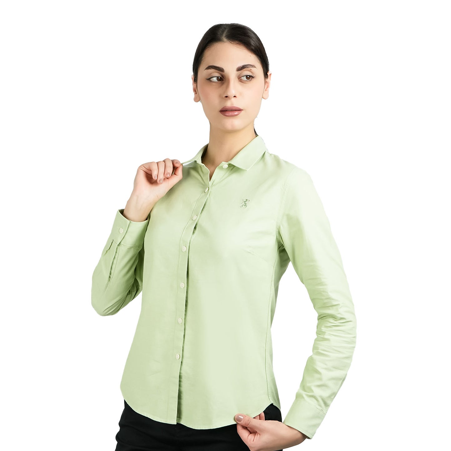 Women's Cotton Oxford Slim Fit Shirt With Lion Embroidery