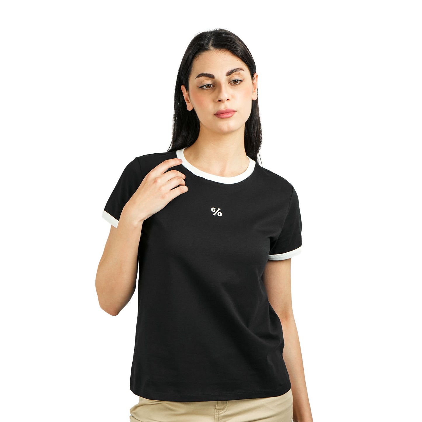 Giordano Women's Cotton Jersey Crewneck Short-Sleeve Comfort Fit Signature Print Tee-Multicolor