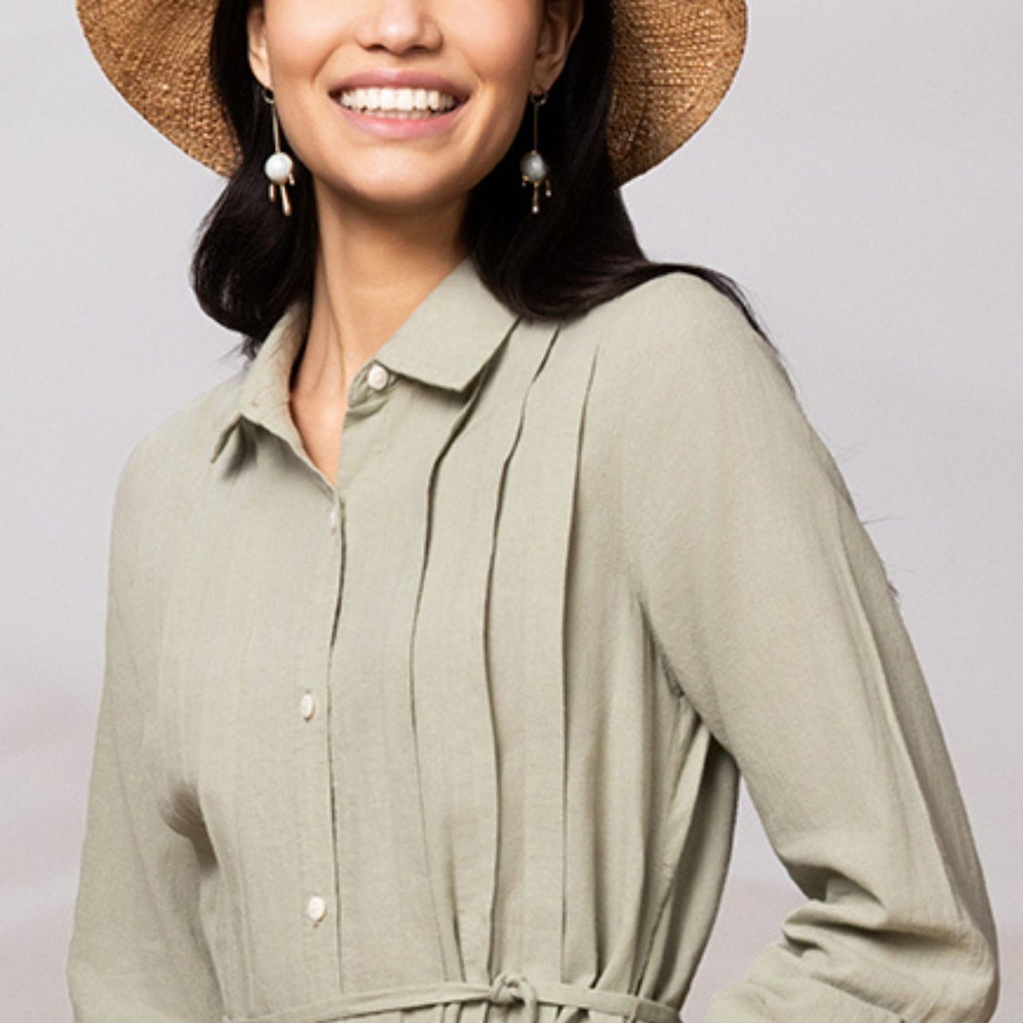 Women Linen-Cotton Poplin Belted Shirt Dress - Comfort Fit