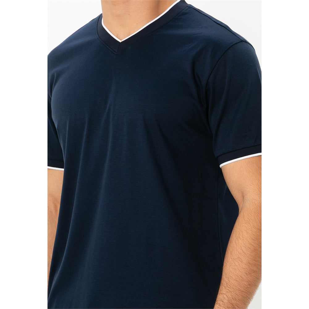 Men's V-Neck Tee - Slim Fit, Cotton Interlock, Solid Colors