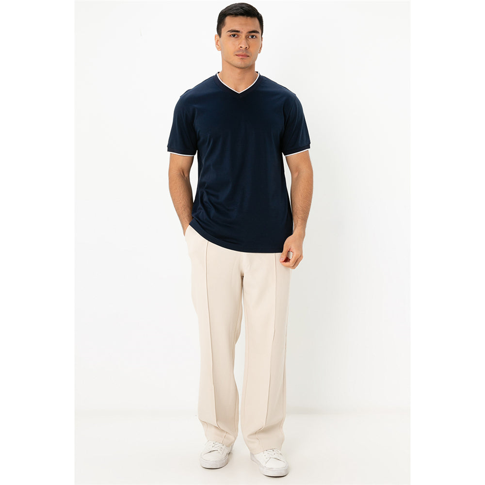 Men's V-Neck Tee - Slim Fit, Cotton Interlock, Solid Colors