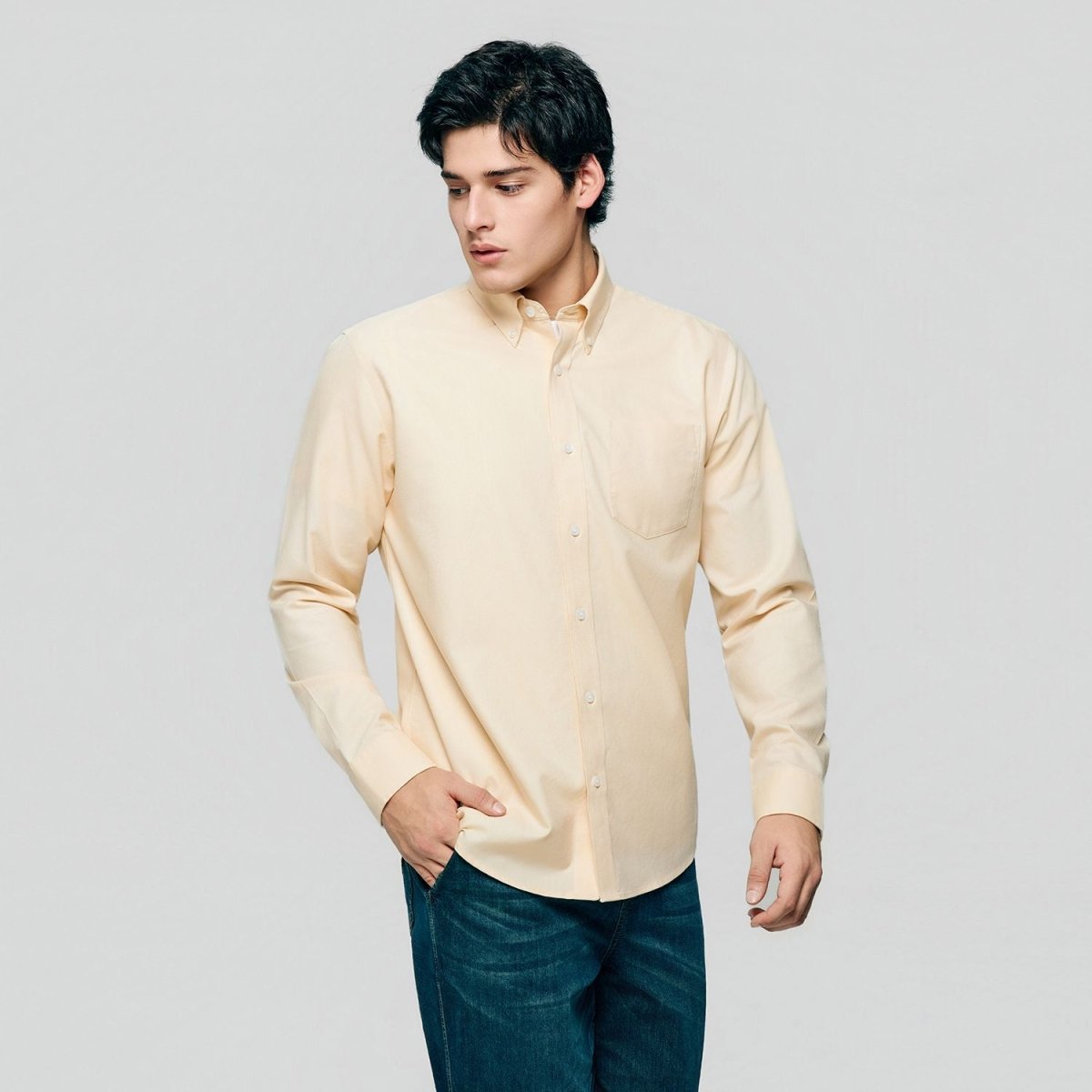 Giordano Men's Cotton Long-Sleeve Wrinkle-Free Shirt