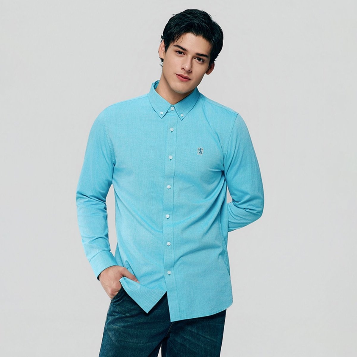 giordano dress shirts Men's Cotton Slim Oxford Shirt with Embroidery GIORDANO Online Store