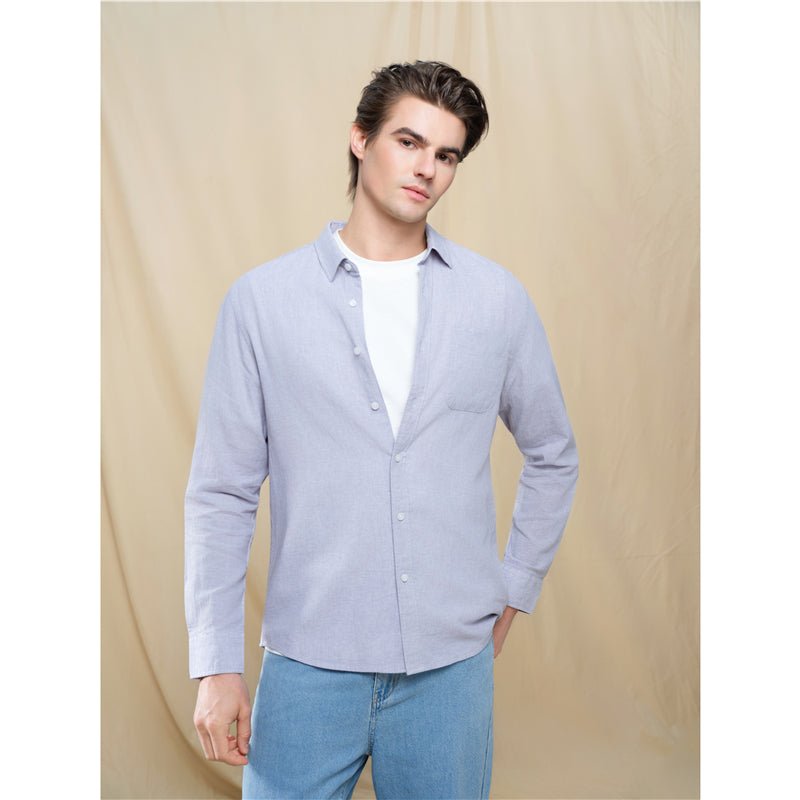 Giordano Men's Slim Linen Cotton Solid Shirt