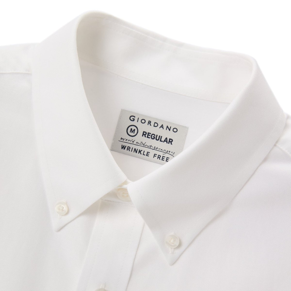 Giordano wrinkle free cotton shirt for men in white with button-down collar and regular fit