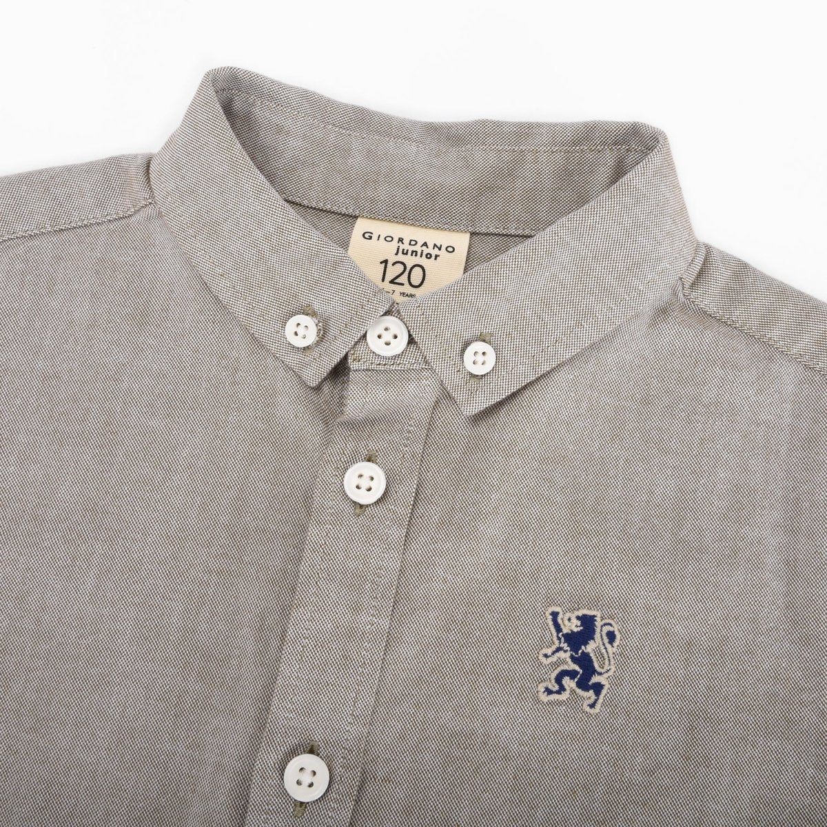 Junior Cotton Oxford Full Opening Long Sleeve Slim Fit Embroidery Garment Wash Shirt - Giordano