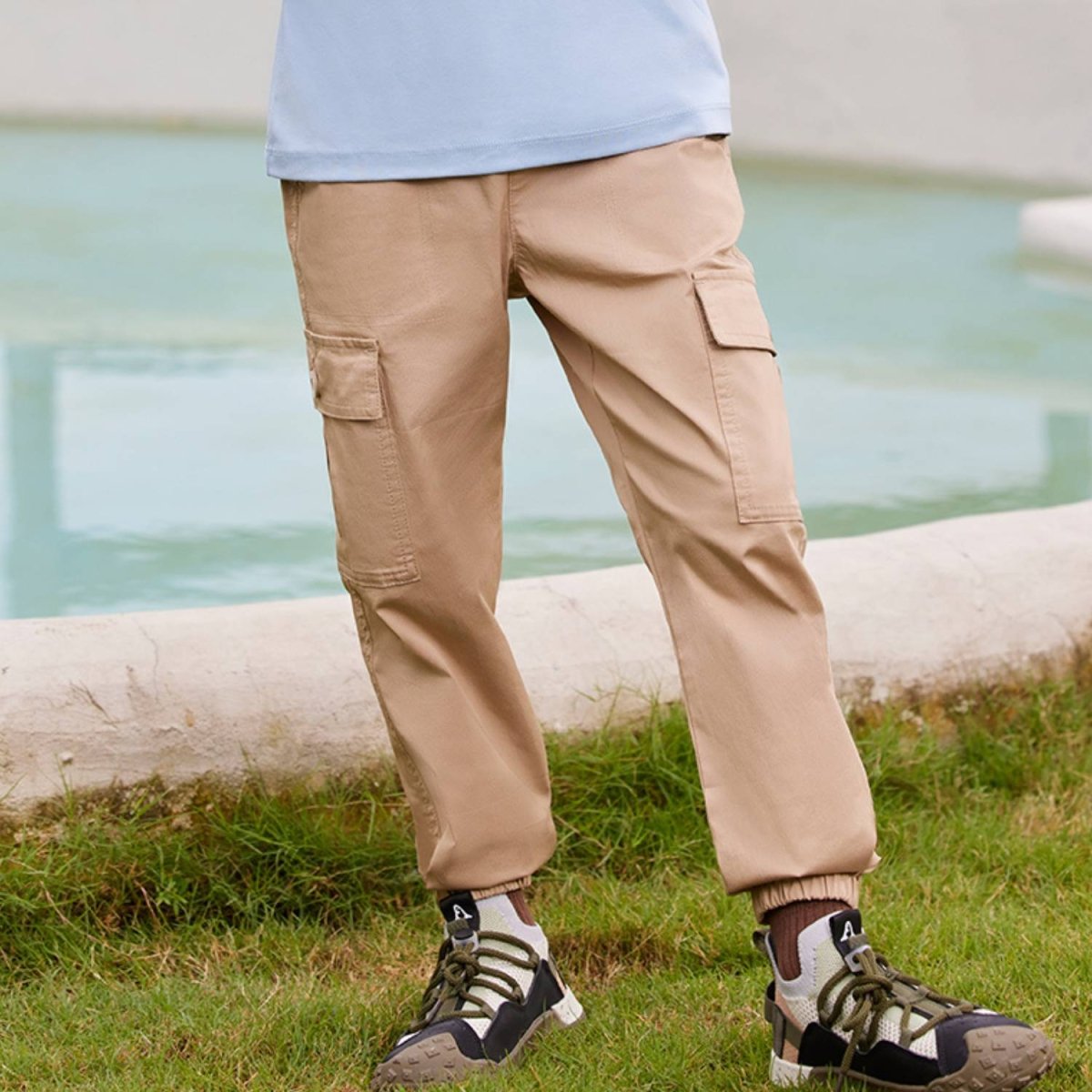 Junior Nylon Spandex Twill Mid - Rise Regular Tapered Pants With Elastic Waist - Giordano
