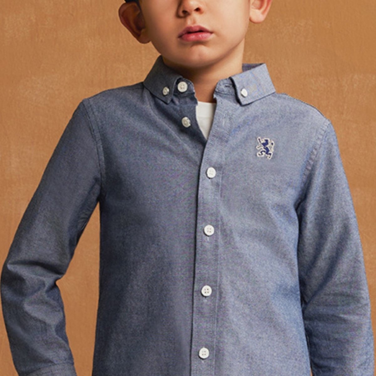 Kids' Cotton Oxford Shirt: Full Button, Embroidered & Garment Washed - Giordano