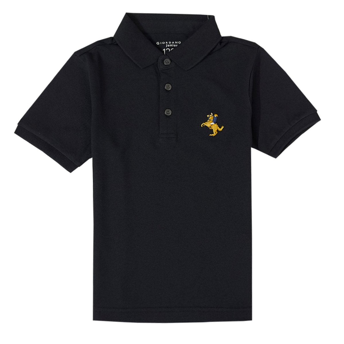 Kids Pique Flat Knit Collar Short Sleeve Slim Fit Small Napoleon Embroidery Bold Polo - Giordano