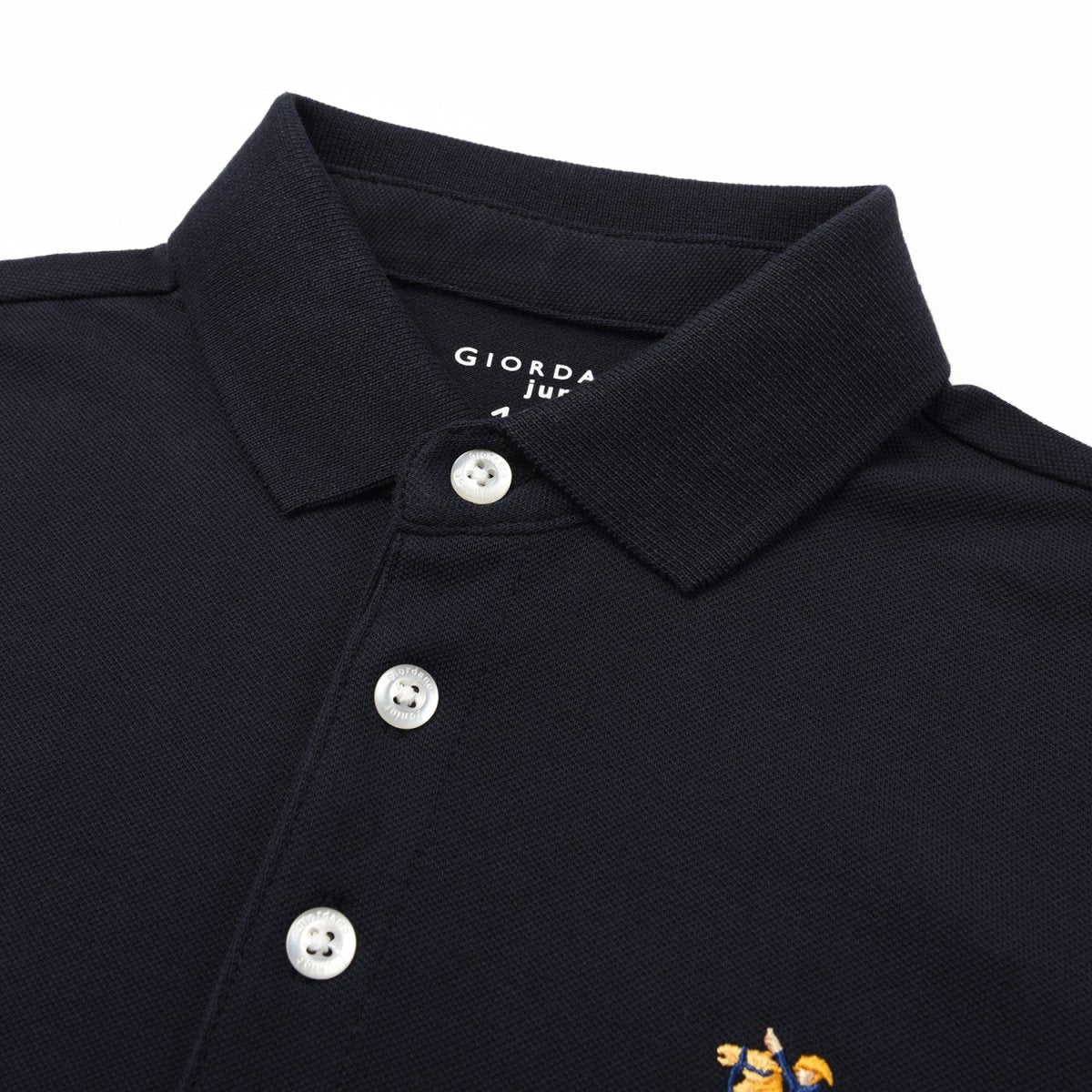 Kids Pique Flat Knit Collar Short Sleeve Slim Fit Small Napoleon Embroidery Bold Polo - Giordano