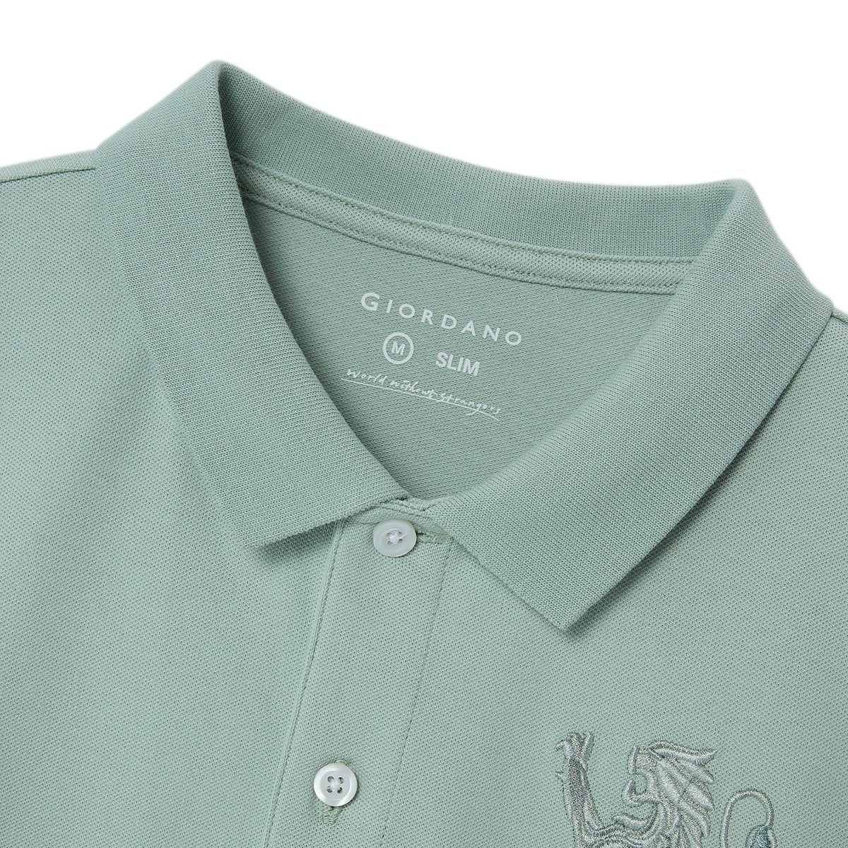 Men's 3D Lion Polo: Slim Fit, Bold Embroidery, Premium Pique - Giordano