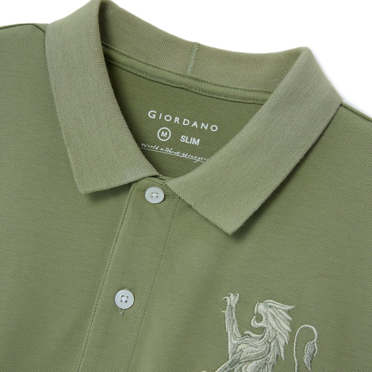 Men's 3D Lion Polo: Slim Fit, Bold Embroidery, Premium Pique - Giordano
