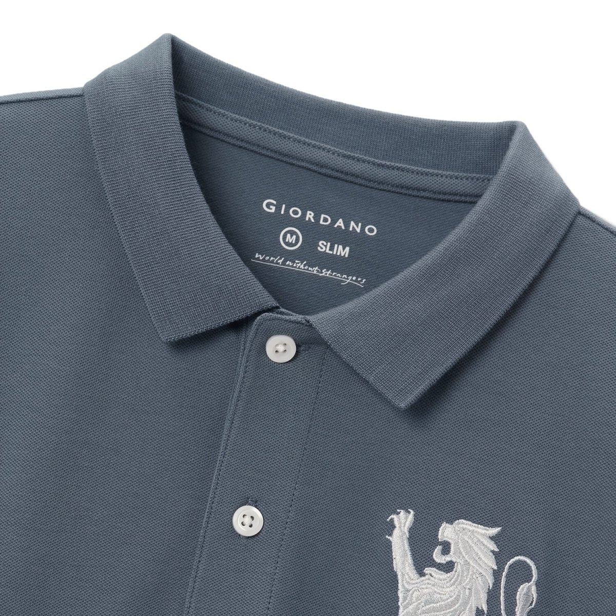 Men's 3D Lion Polo: Slim Fit, Bold Embroidery, Premium Pique - Giordano