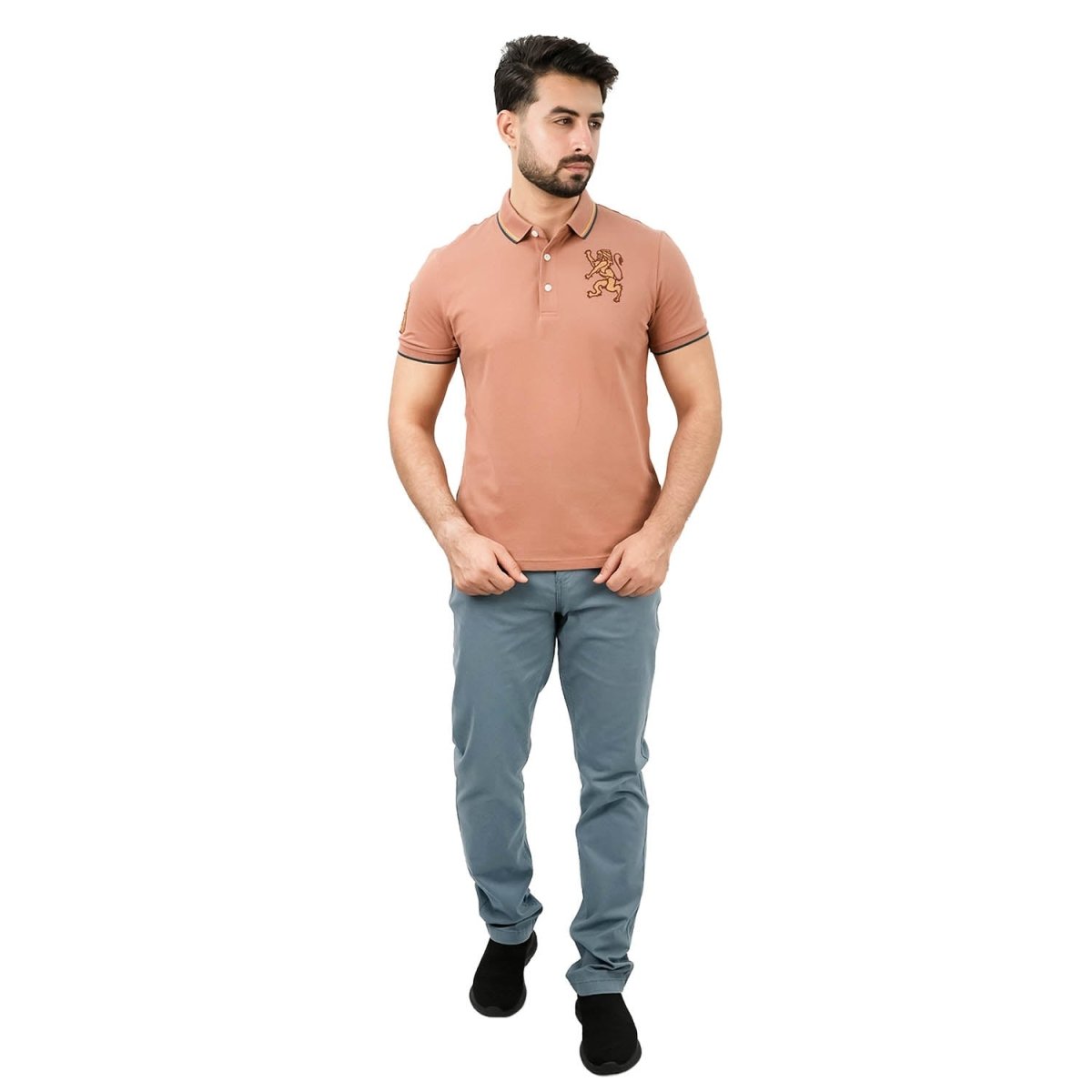 Men's 3D Lion Polo: Slim Fit, Bold Embroidery, Premium Pique - Giordano