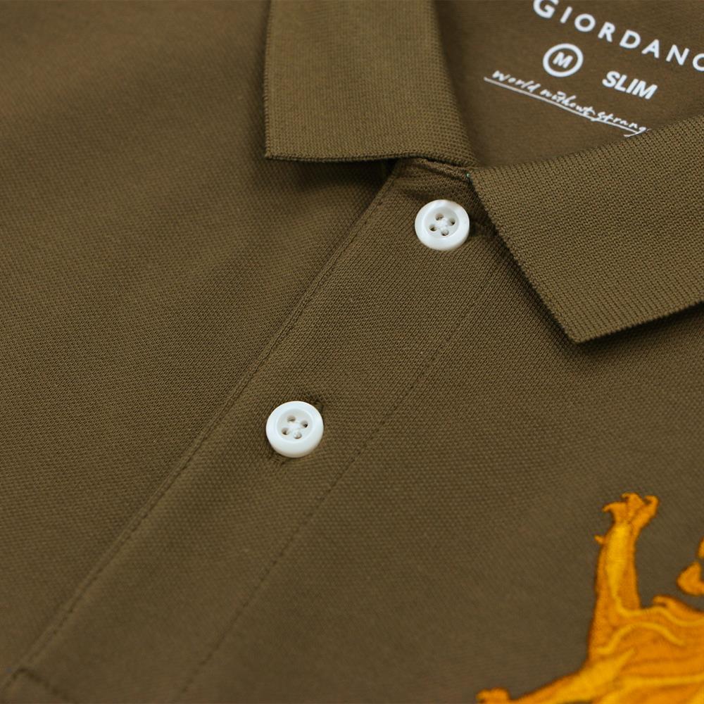 Men's 3D Lion Polo: Slim Fit, Bold Embroidery, Premium Pique - Giordano