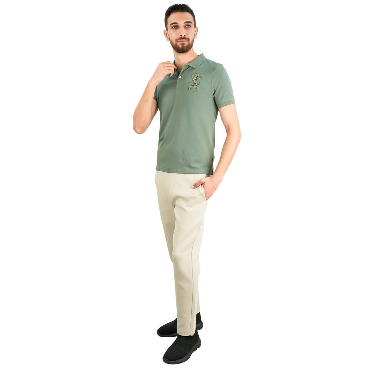 Men's 3D Lion Polo: Slim Fit, Bold Embroidery, Premium Pique S - Shop Giordano