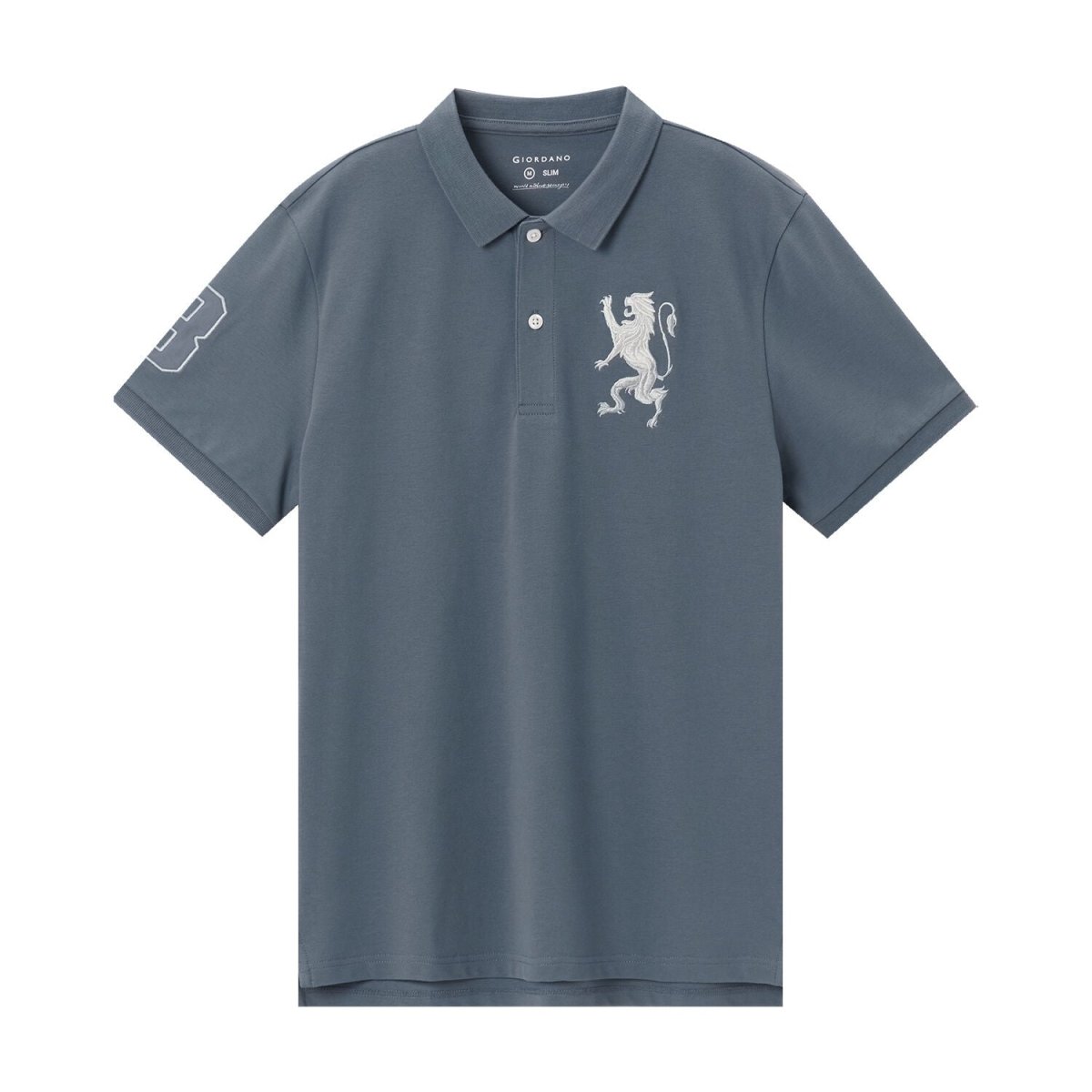 Men's 3D Lion Polo: Slim Fit, Bold Embroidery, Premium Pique - Giordano