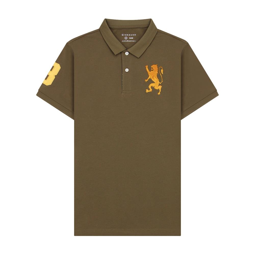 Men's 3D Lion Polo: Slim Fit, Bold Embroidery, Premium Pique - Giordano