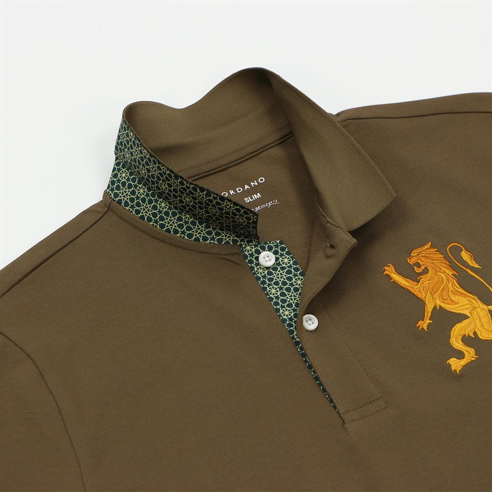 Men's 3D Lion Polo: Slim Fit, Bold Embroidery, Premium Pique - Giordano