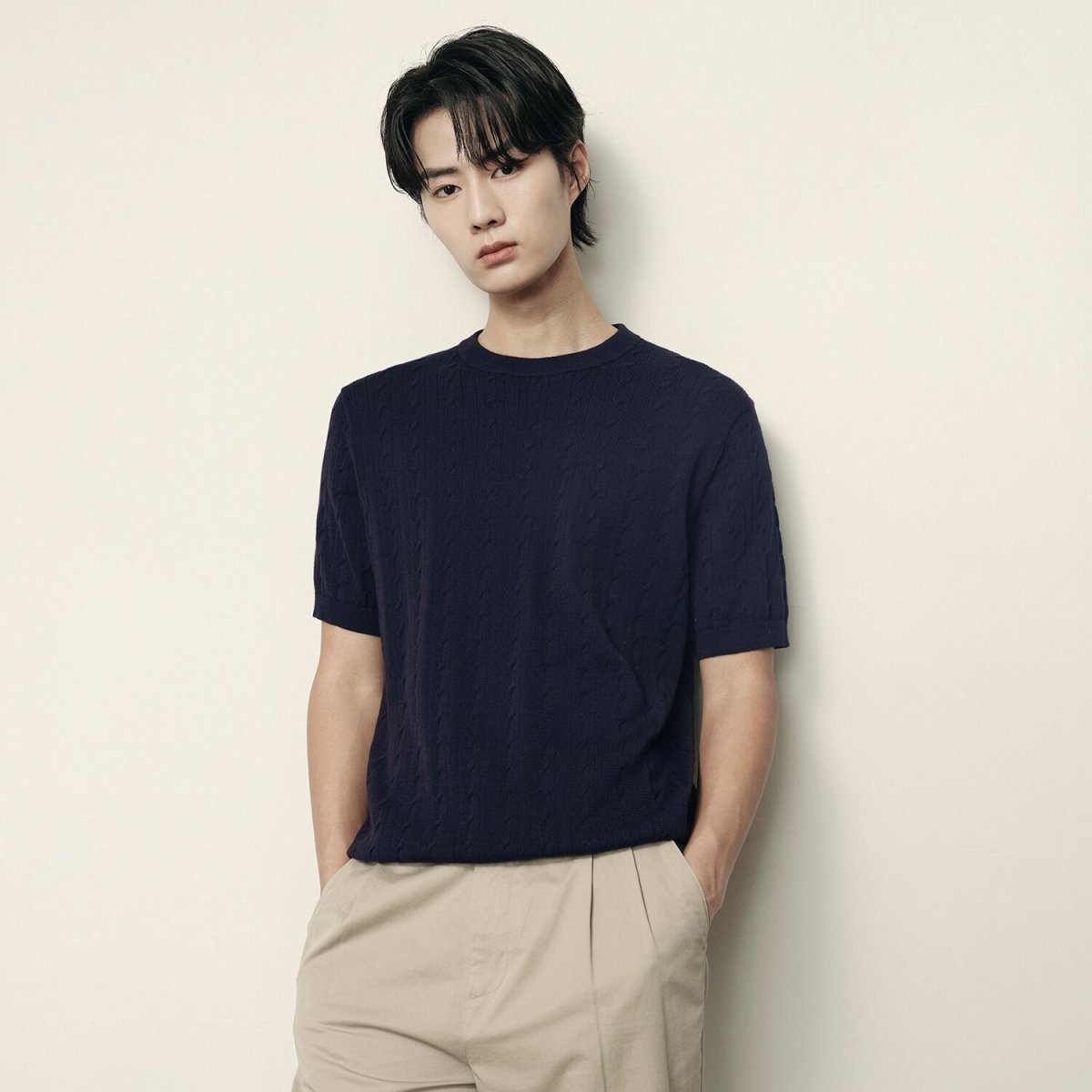 Men’S Cable Knit Cotton - Polyester Short Sleeve Polo | Korea Collection - Giordano