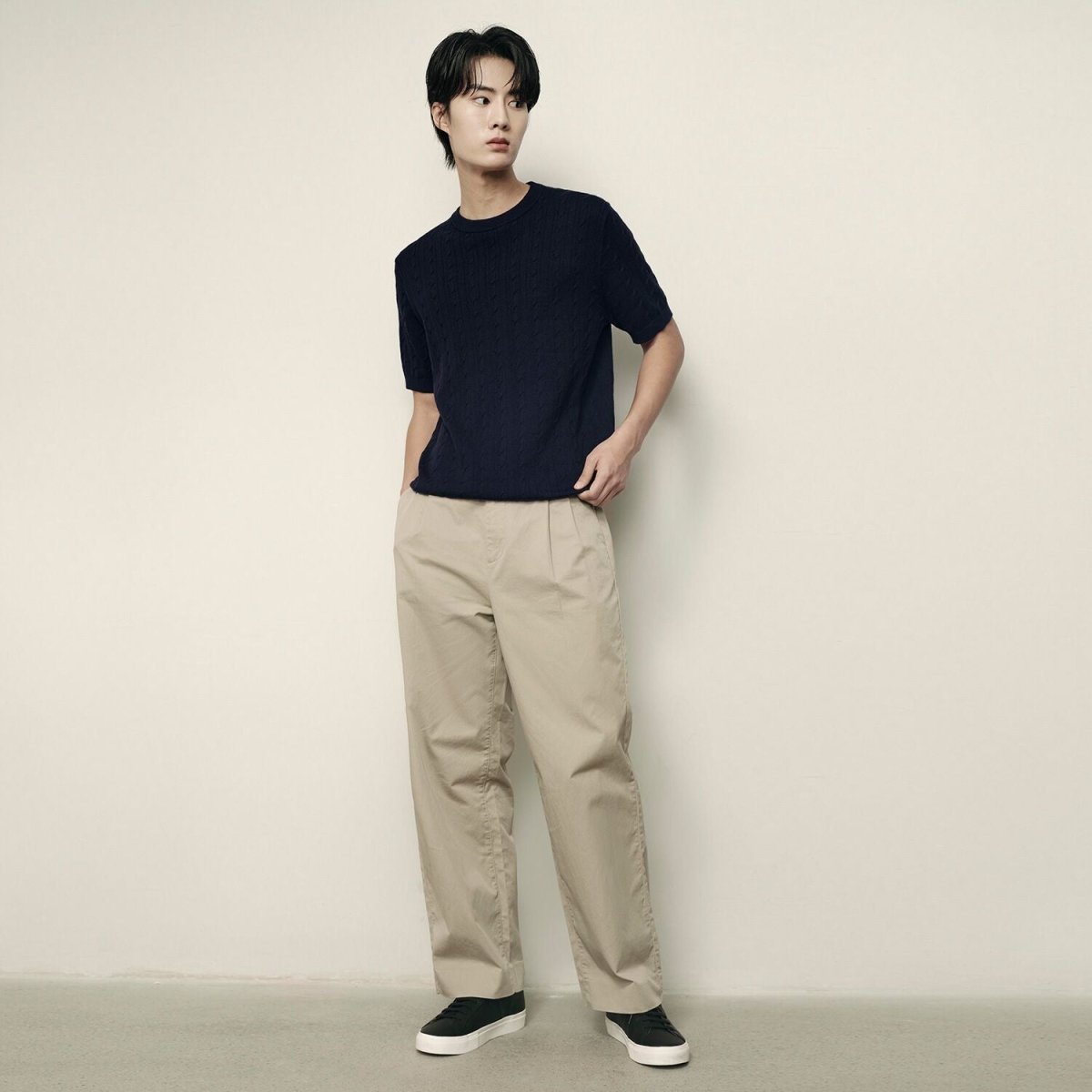Men’S Cable Knit Cotton - Polyester Short Sleeve Polo | Korea Collection - Giordano