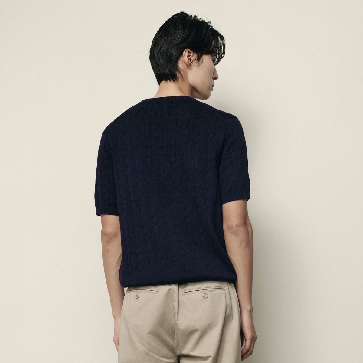 Men’S Cable Knit Cotton - Polyester Short Sleeve Polo | Korea Collection - Giordano
