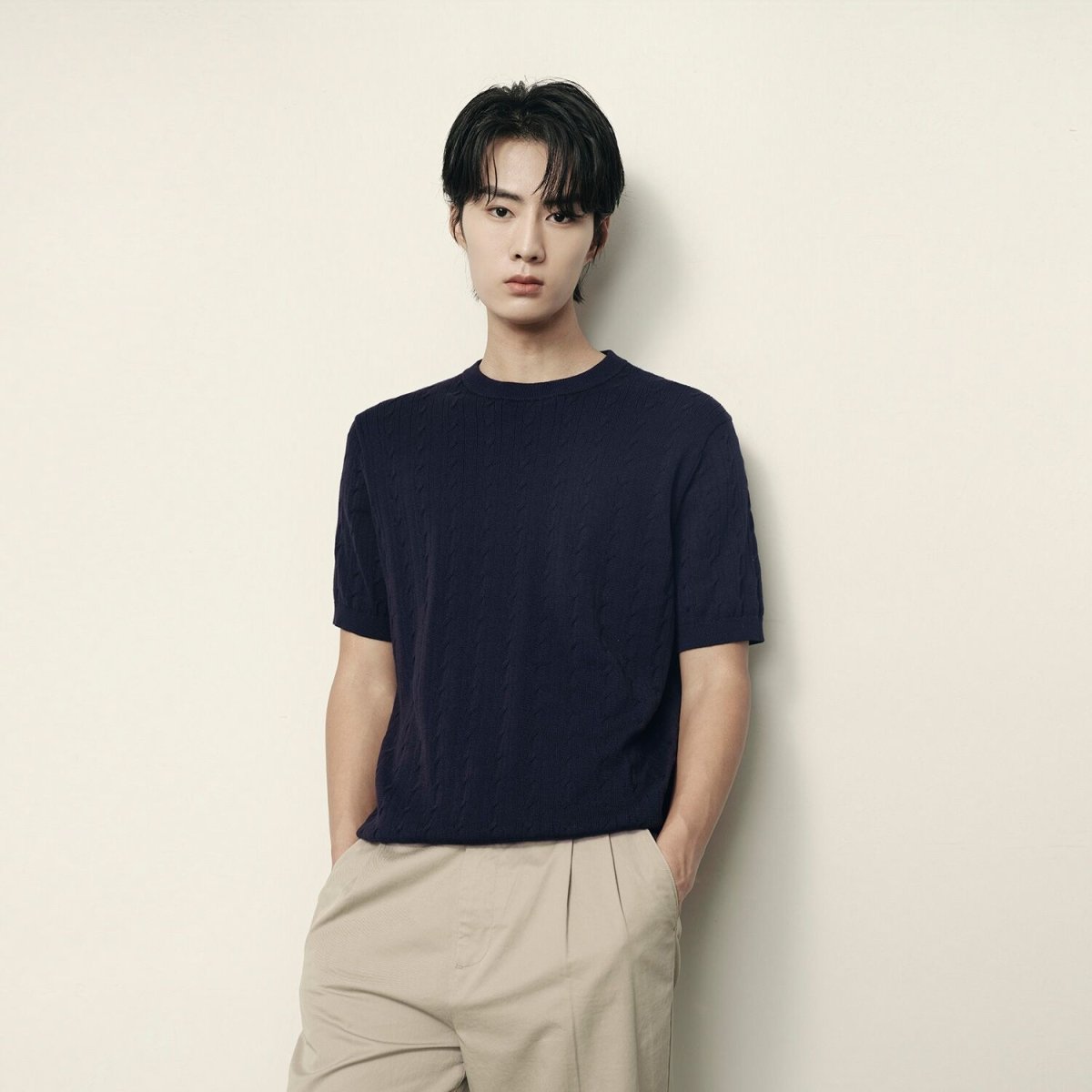 Men’S Cable Knit Cotton - Polyester Short Sleeve Polo | Korea Collection - Giordano