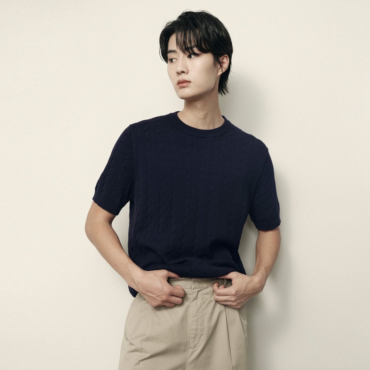 Men’S Cable Knit Cotton - Polyester Short Sleeve Polo | Korea Collection - Giordano