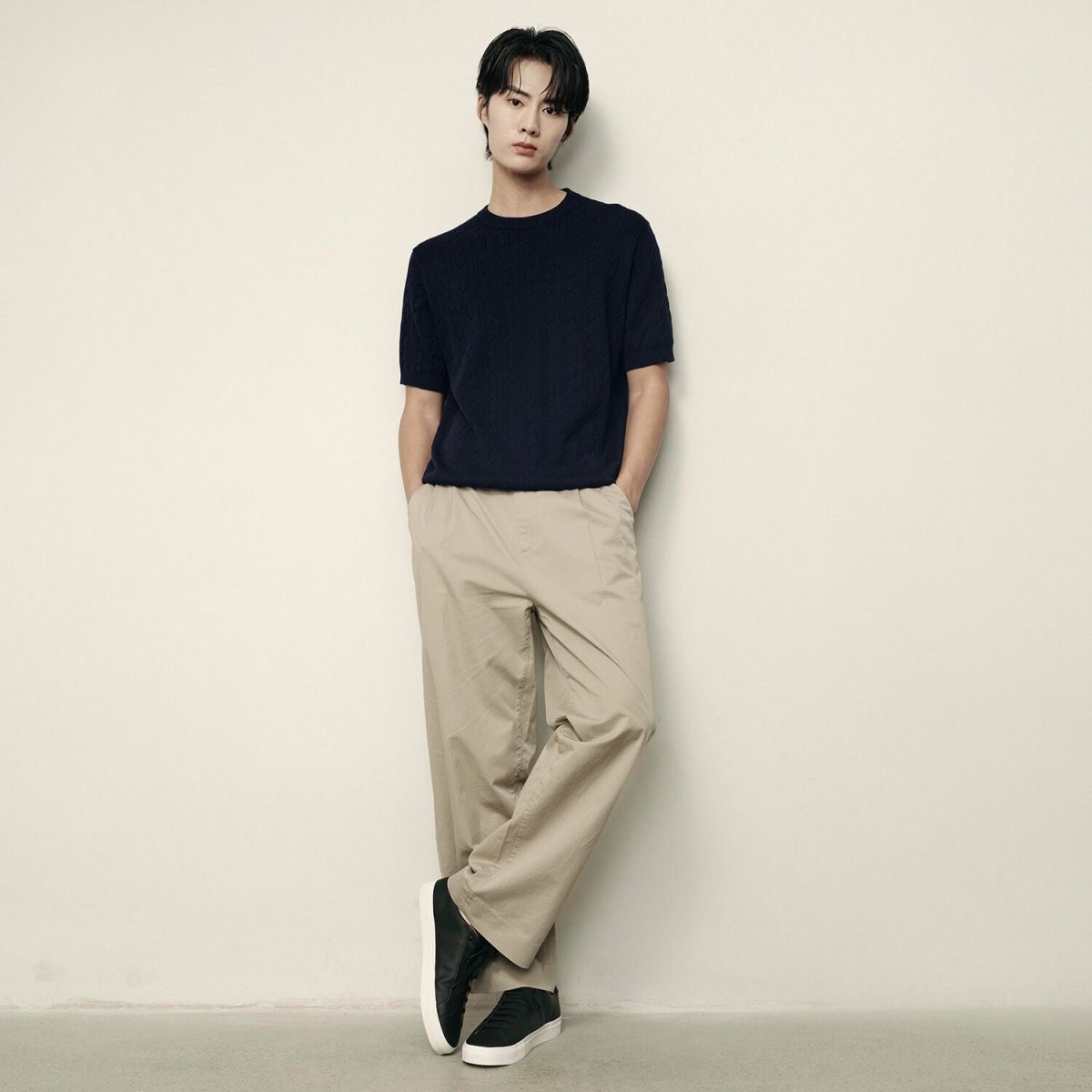Men’S Cable Knit Cotton - Polyester Short Sleeve Polo | Korea Collection - Giordano