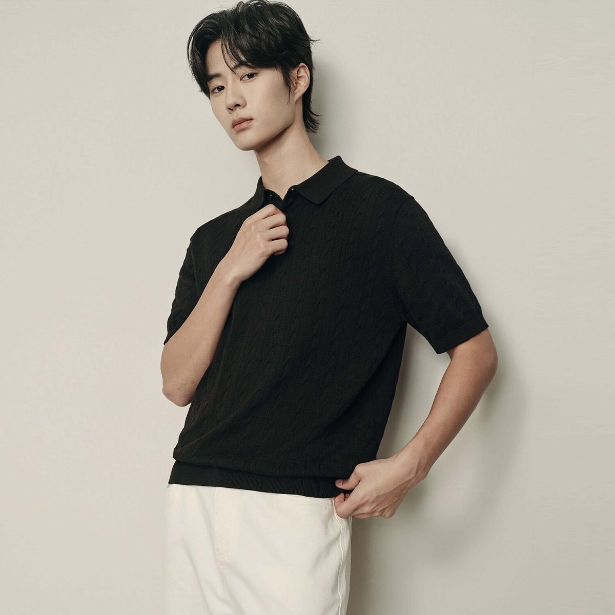 Men’S Cable Knit Polo Pullover | Korea Collection - Giordano