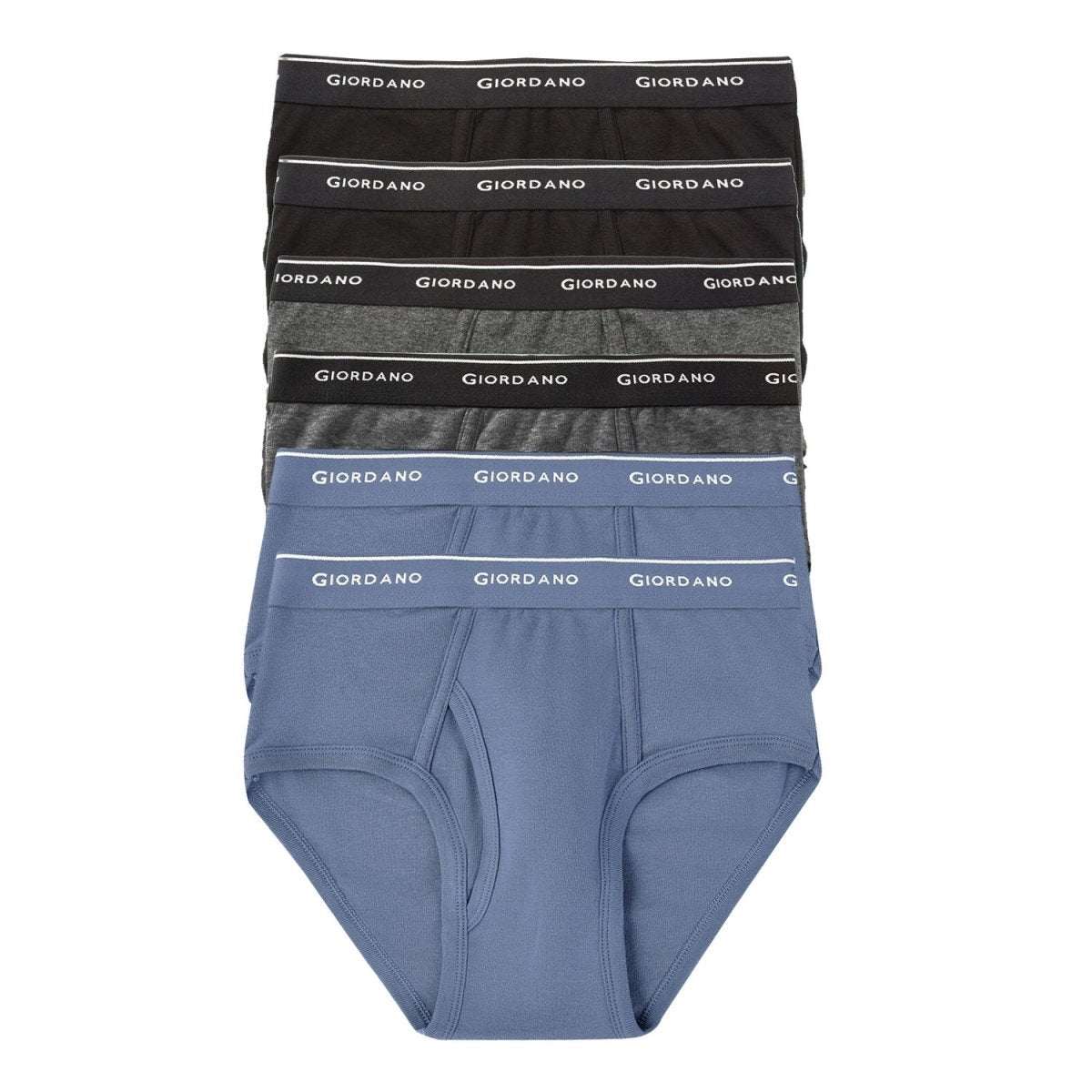 Men's Classic Rib Briefs - 6 - Pack, Cotton, Jacquard Waistband - Giordano